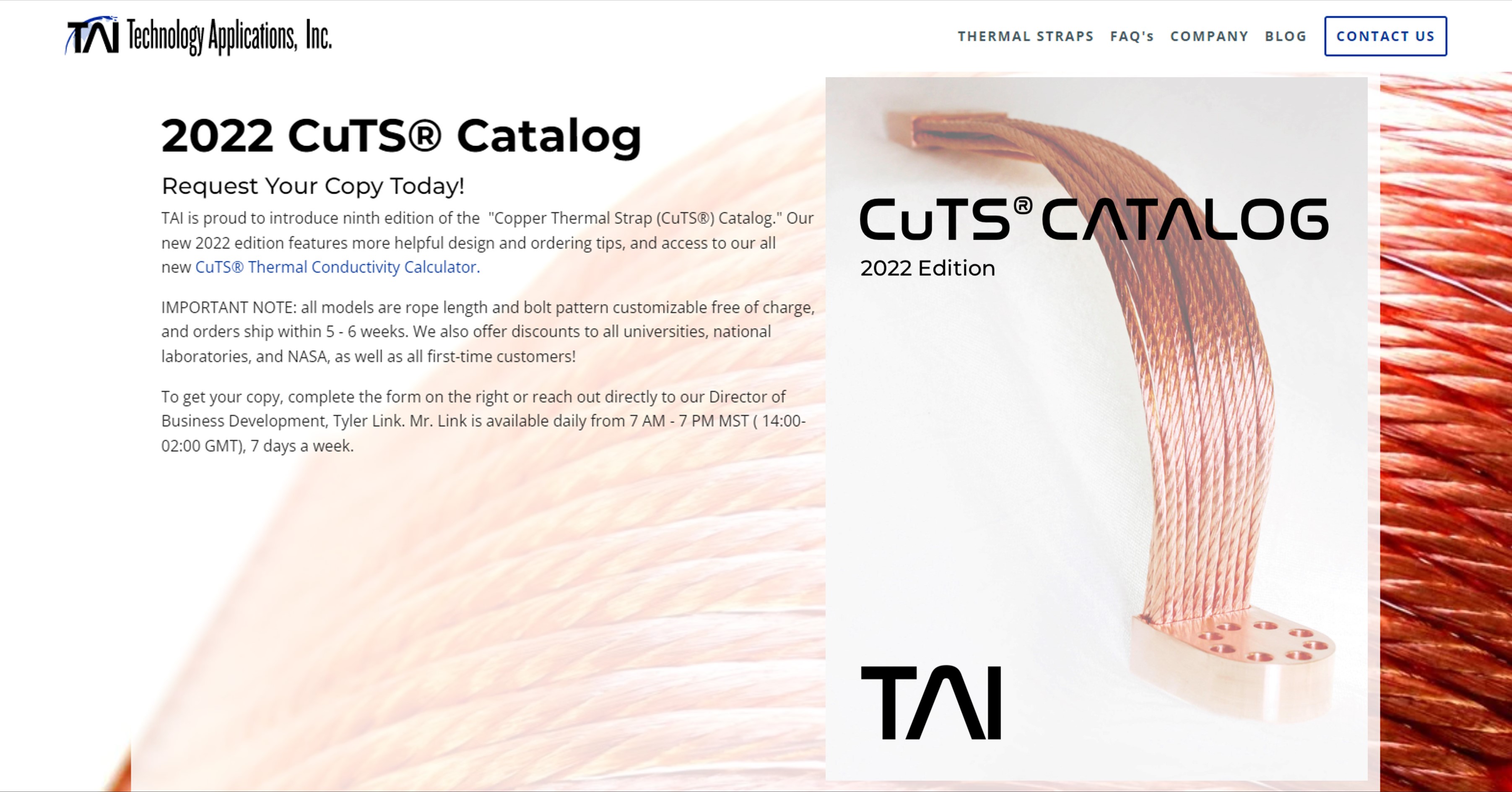 TAI Releases the 2022 Copper Thermal Strap (CuTS®) Catalog SpaceQuip